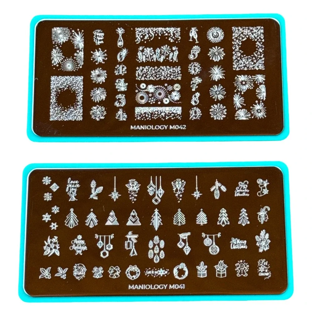 Maniology Nail Stamping Plate Set M041 M042 Christmas New Year Holiday Winter